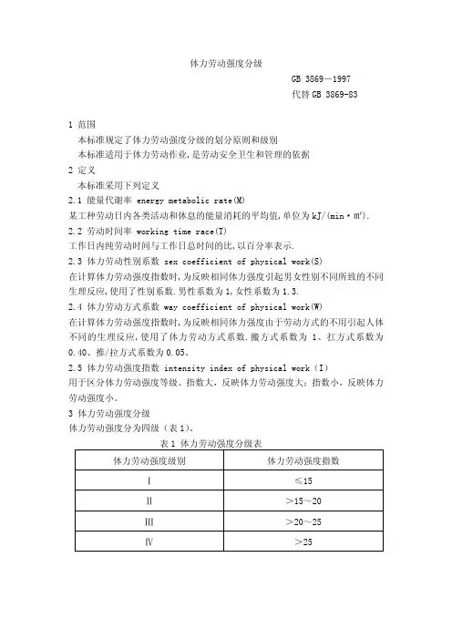 体力劳动强度分级