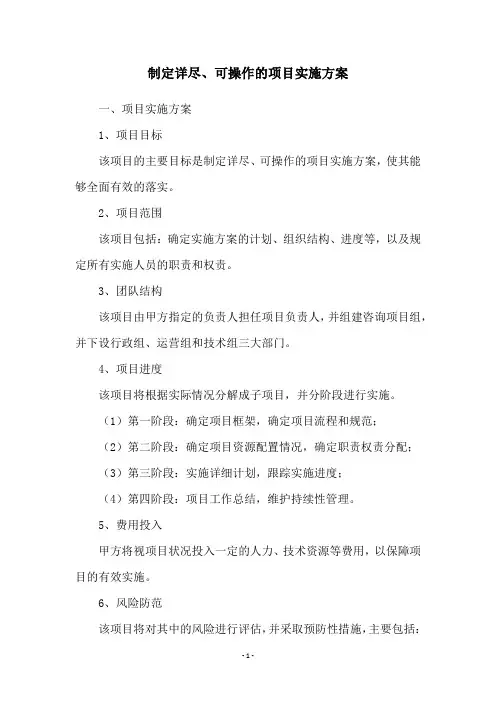 制定详尽、可操作的项目实施方案