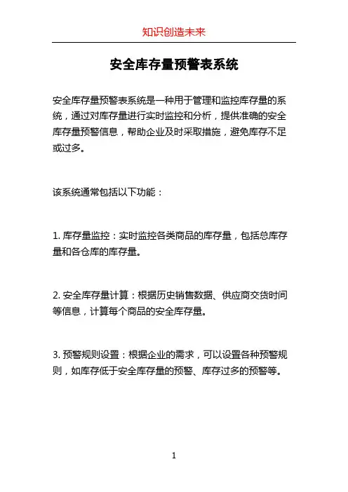 安全库存量预警表系统