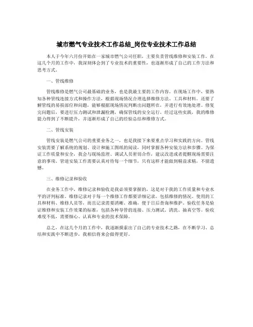 城市燃气专业技术工作总结_岗位专业技术工作总结
