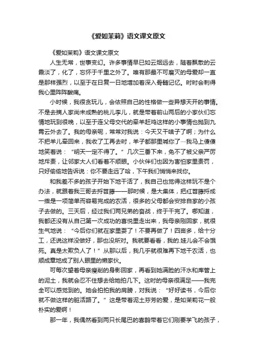 《爱如茉莉》语文课文原文