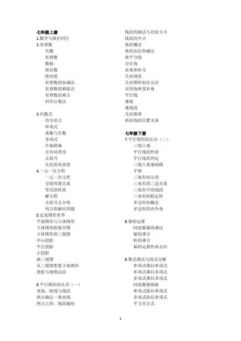 苏教数学初中大纲