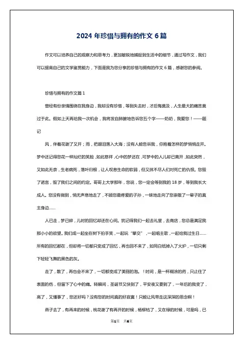 2024年珍惜与拥有的作文6篇