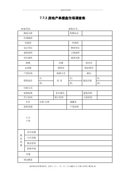 7.7.2房地产单楼盘市场调查表