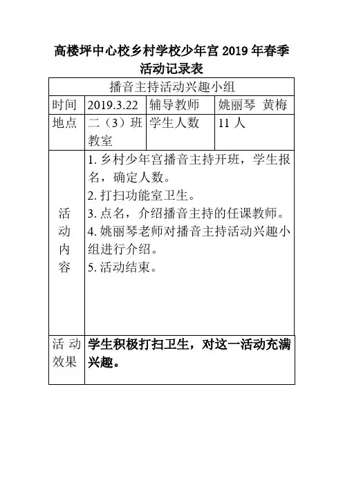 2019年春季播音主持活动记录表