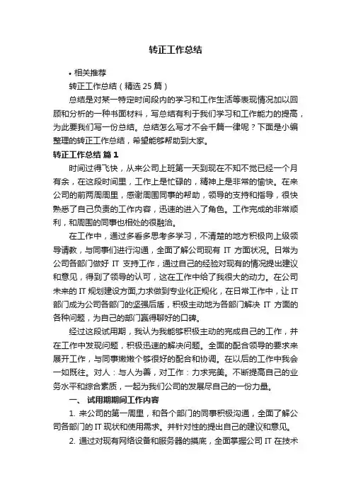转正工作总结