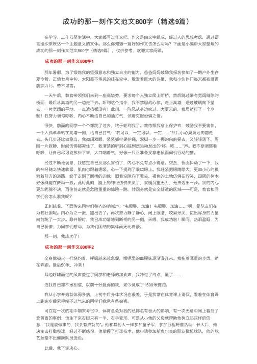 成功的那一刻作文范文800字（精选9篇）
