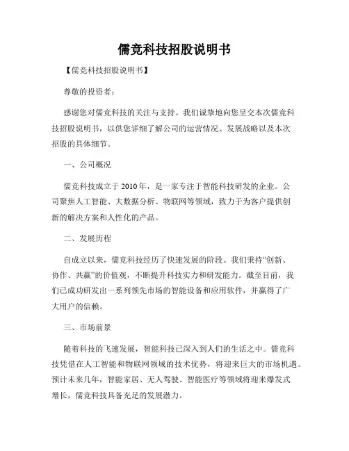 儒竞科技招股说明书