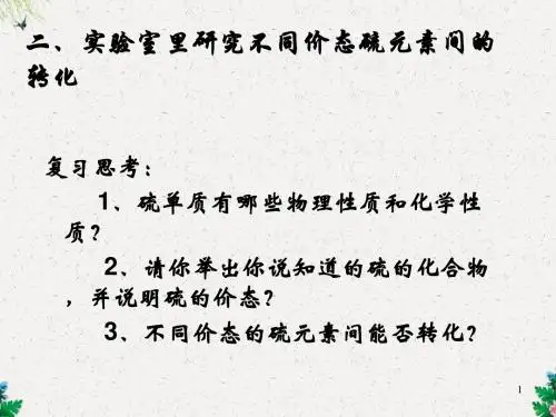 高二化学精品课件 研究不同价态硫元素间的转化