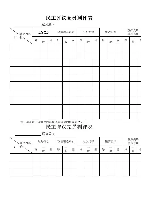 党支部民主评议党员测评表模版