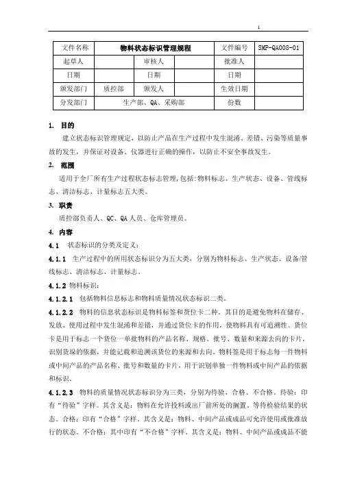 物料状态标识管理规程