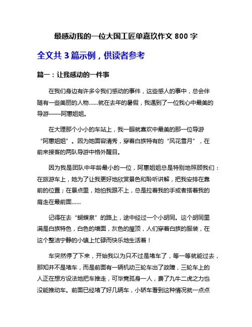 最感动我的一位大国工匠单嘉玖作文800字