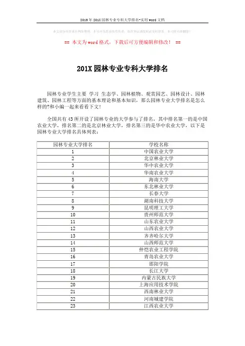 2019年201X园林专业专科大学排名-实用word文档 (3页)