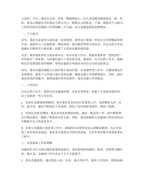 竞聘仓储部组长演讲稿