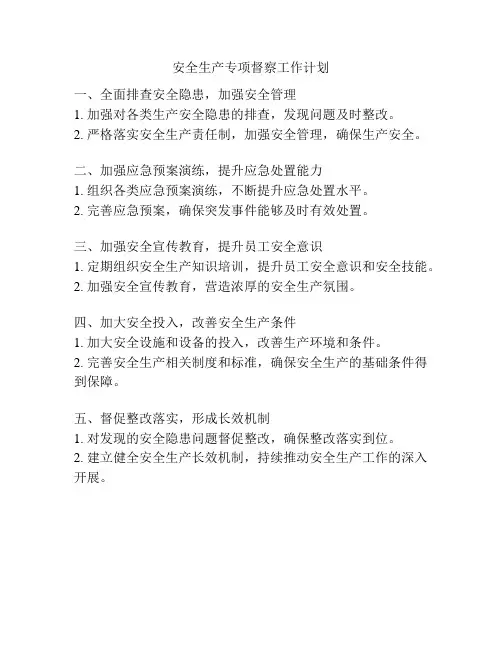 安全生产专项督察工作计划