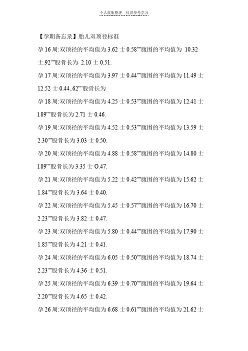 胎儿成长对照表