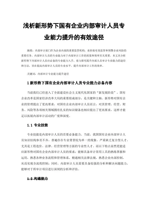 浅析新形势下国有企业内部审计人员专业能力提升的有效途径