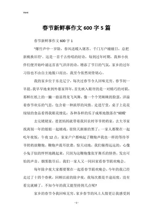 春节新鲜事作文600字5篇