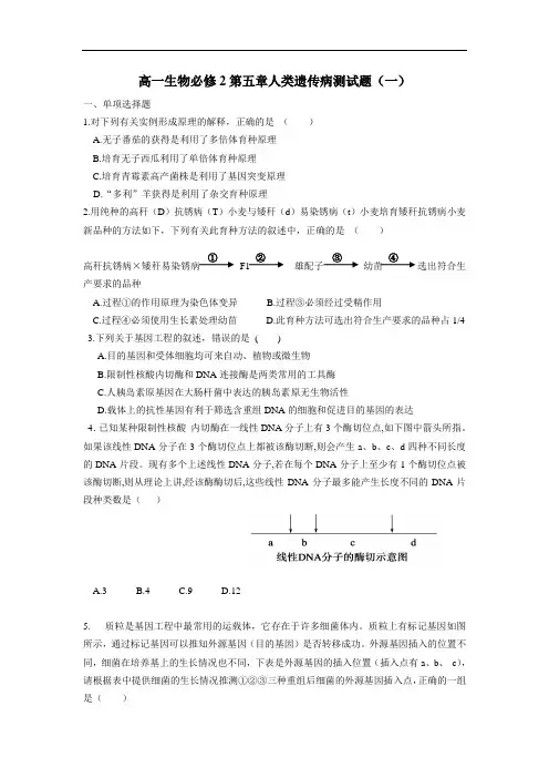 高一生物必修2第五章人类遗传病测试题(一)