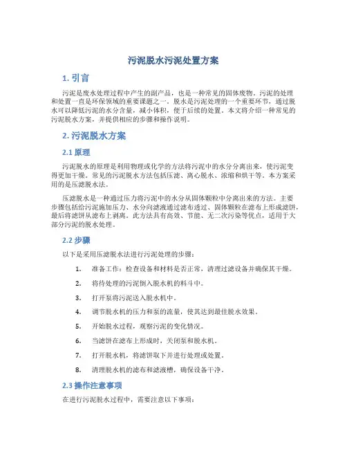 污泥脱水污泥处置方案