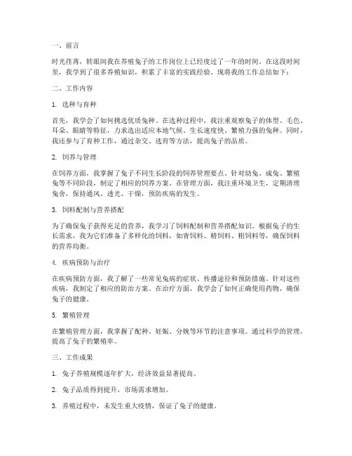养殖兔子个人工作总结范文