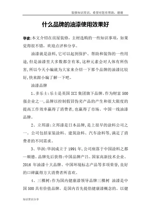 什么品牌的油漆使用效果好
