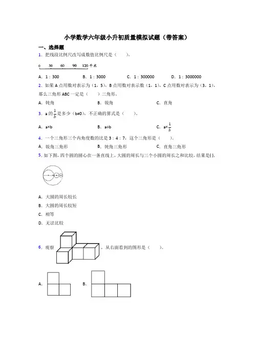 小学数学六年级小升初质量模拟试题(带答案)