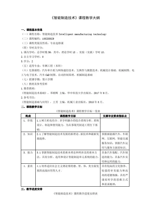 《智能制造技术》课程教学大纲