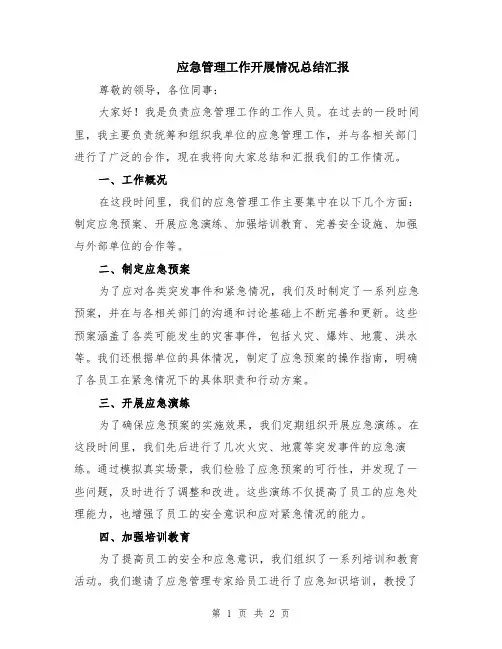 应急管理工作开展情况总结汇报