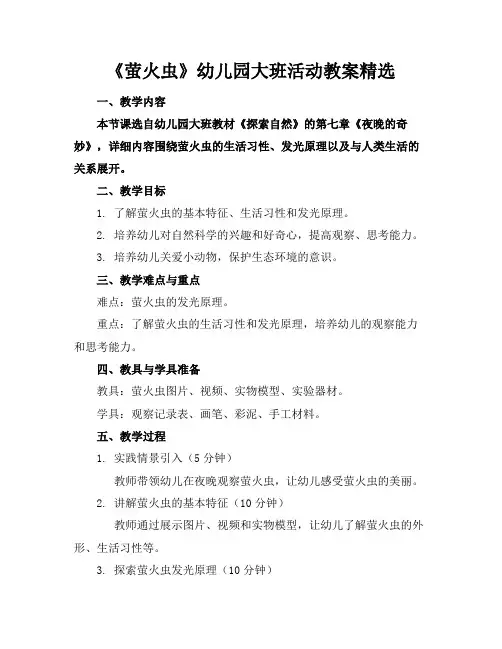 《萤火虫》幼儿园大班活动教案精选