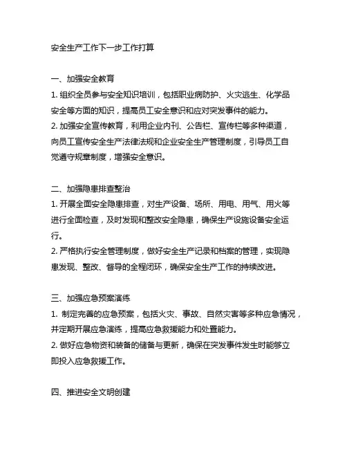 安全生产工作 下一步工作打算