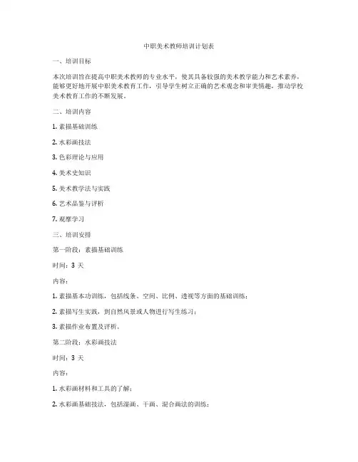 中职美术教师培训计划表