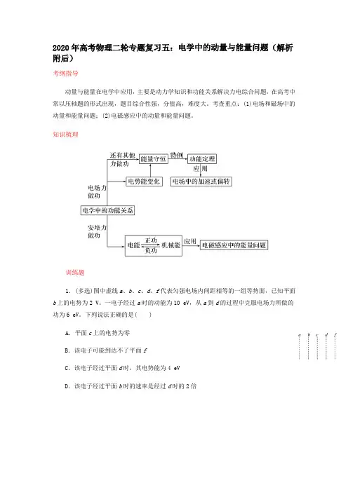 2020年高考物理二轮专题复习五：电学中的动量与能量问题(解析附后)