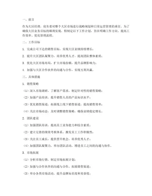 大区经理工作计划模板