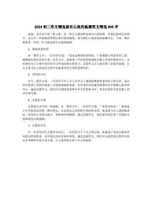 2024初二作文精选留在心底的温暖范文精选800字