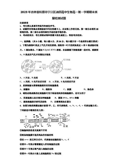 2023年吉林省松原市宁江区油田高中生物高一第一学期期末质量检测试题含解析
