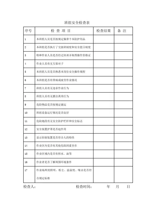 班组安全检查记录