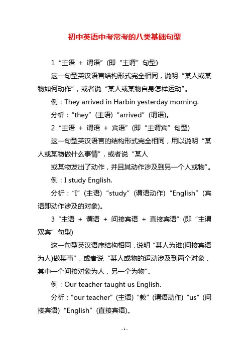初中英语中考常考的八类基础句型