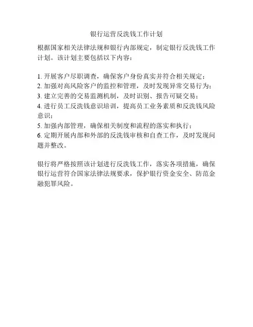 银行运营反洗钱工作计划