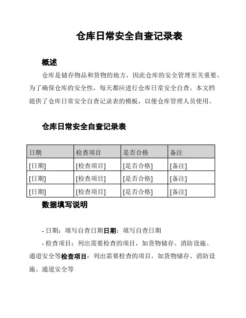 仓库日常安全自查记录表