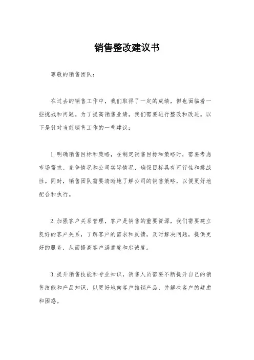 销售整改建议书
