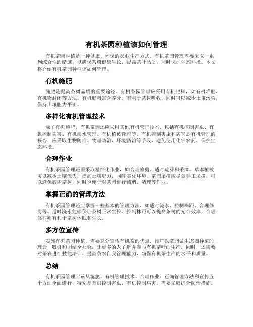 有机茶园种植该如何管理