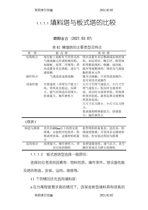 板式塔和填料塔对比之令狐采学创编