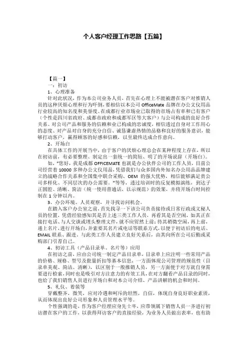 个人客户经理工作思路【五篇】