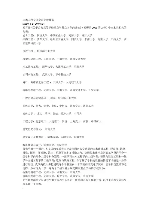 土木专业排名