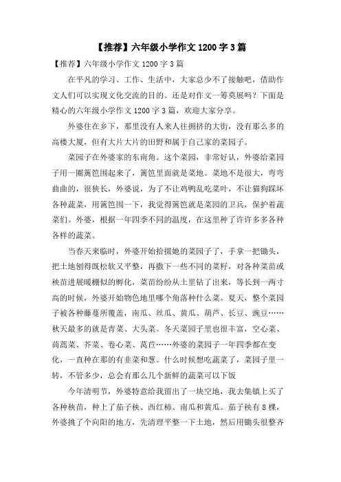 六年级小学作文1200字3篇