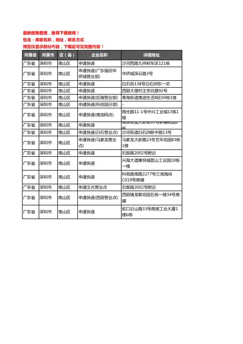 新版广东省深圳市南山区申通快递企业公司商家户名录单联系方式地址大全16家