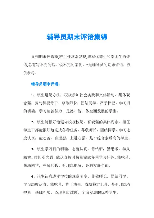 辅导员期末评语集锦