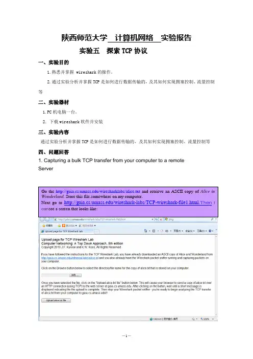 TCP 计算机网络实验报告
