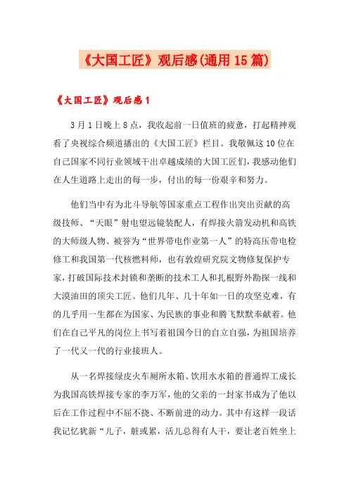 《大国工匠》观后感(通用15篇)
